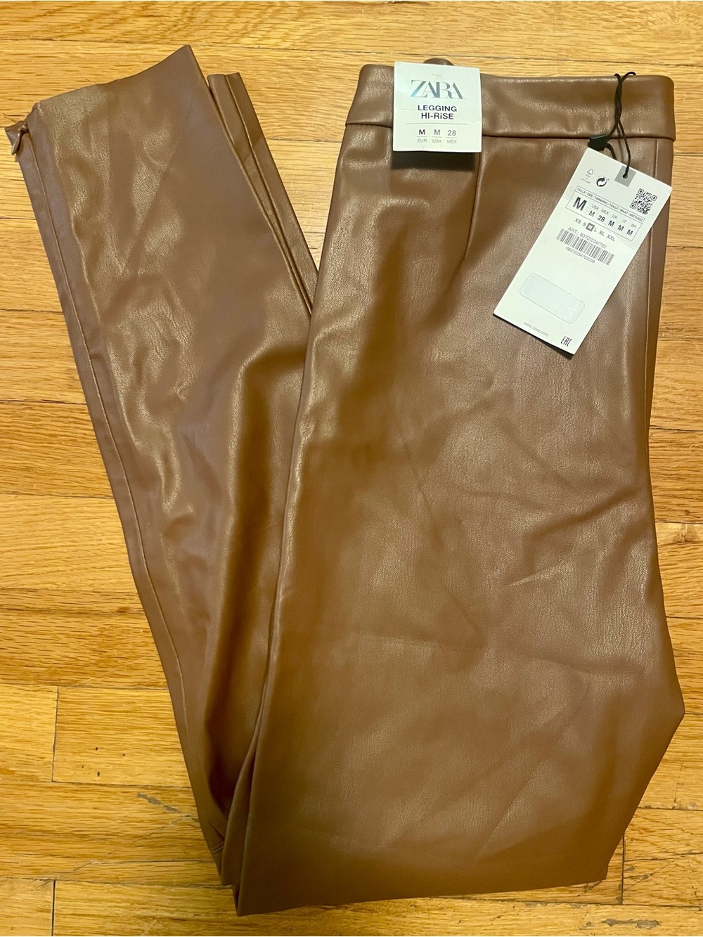 NWT Zara Faux Leather High Rise Leggings Chocolate Brown
